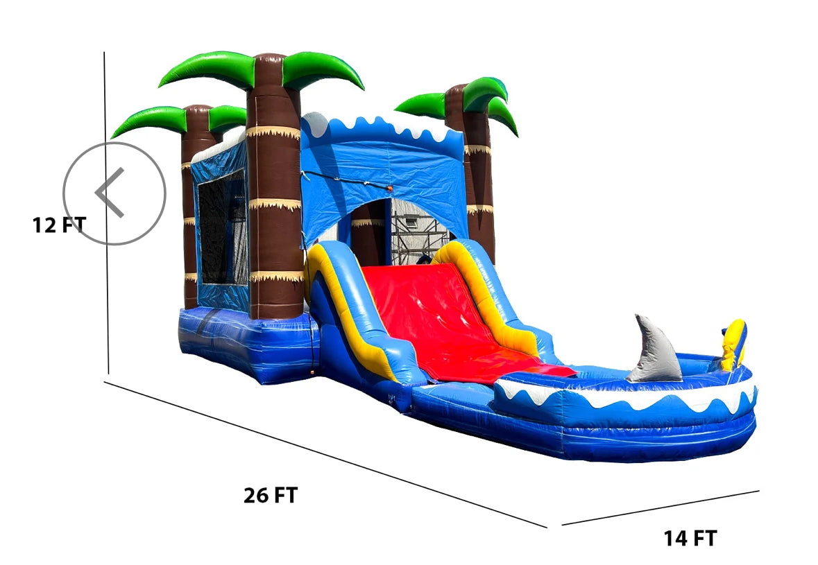 SHARK BOUNCE HOUSE w/ SLIDE COMBO 14ft x 26ft