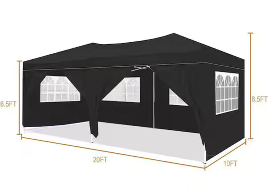 Black 10x20 Canopy w/ Sidewalls | Durable Outdoor Shelter