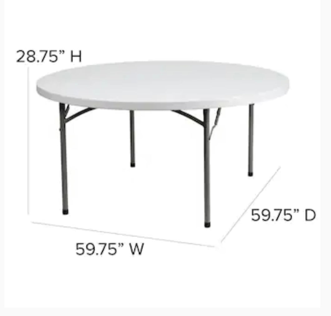 5ft Round White Banquet Table | Sturdy & Spacious