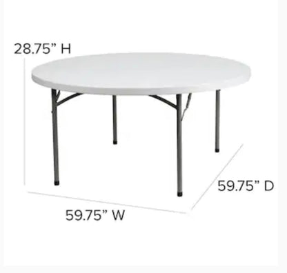 5ft Round White Banquet Table | Sturdy & Spacious